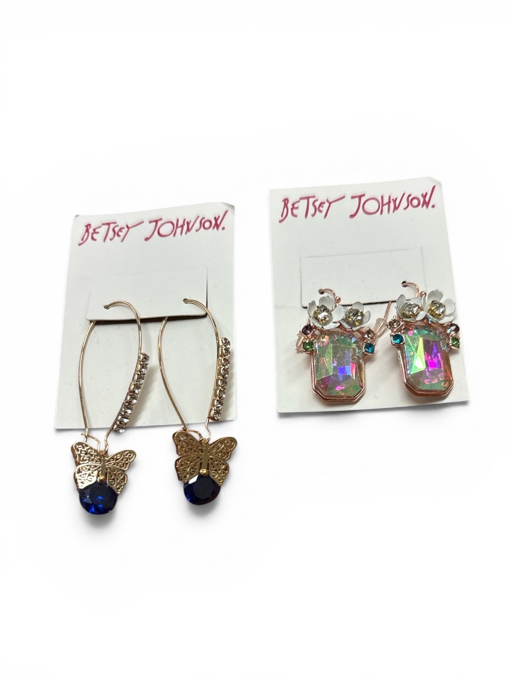 Betsey Johnson Gold-Tone Butterfly & Iridescent Crystal Earring Set NWOT